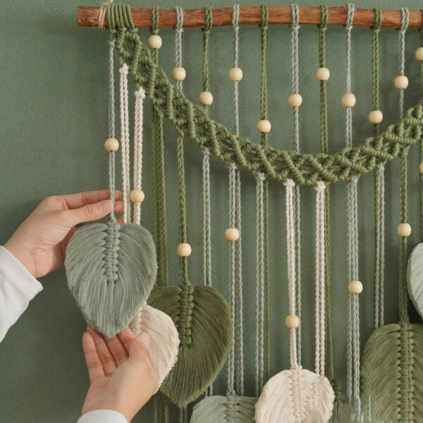 装饰手工编织流苏挂毯艺术墙饰 – 绿色生活款