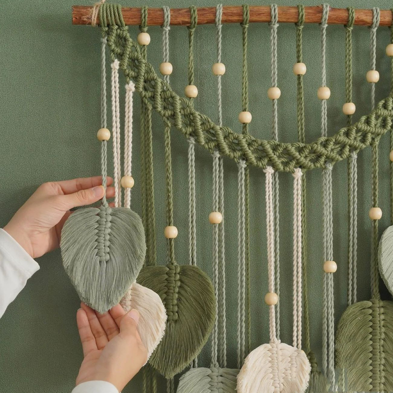 装饰手工编织流苏挂毯艺术墙饰 – 绿色生活款
