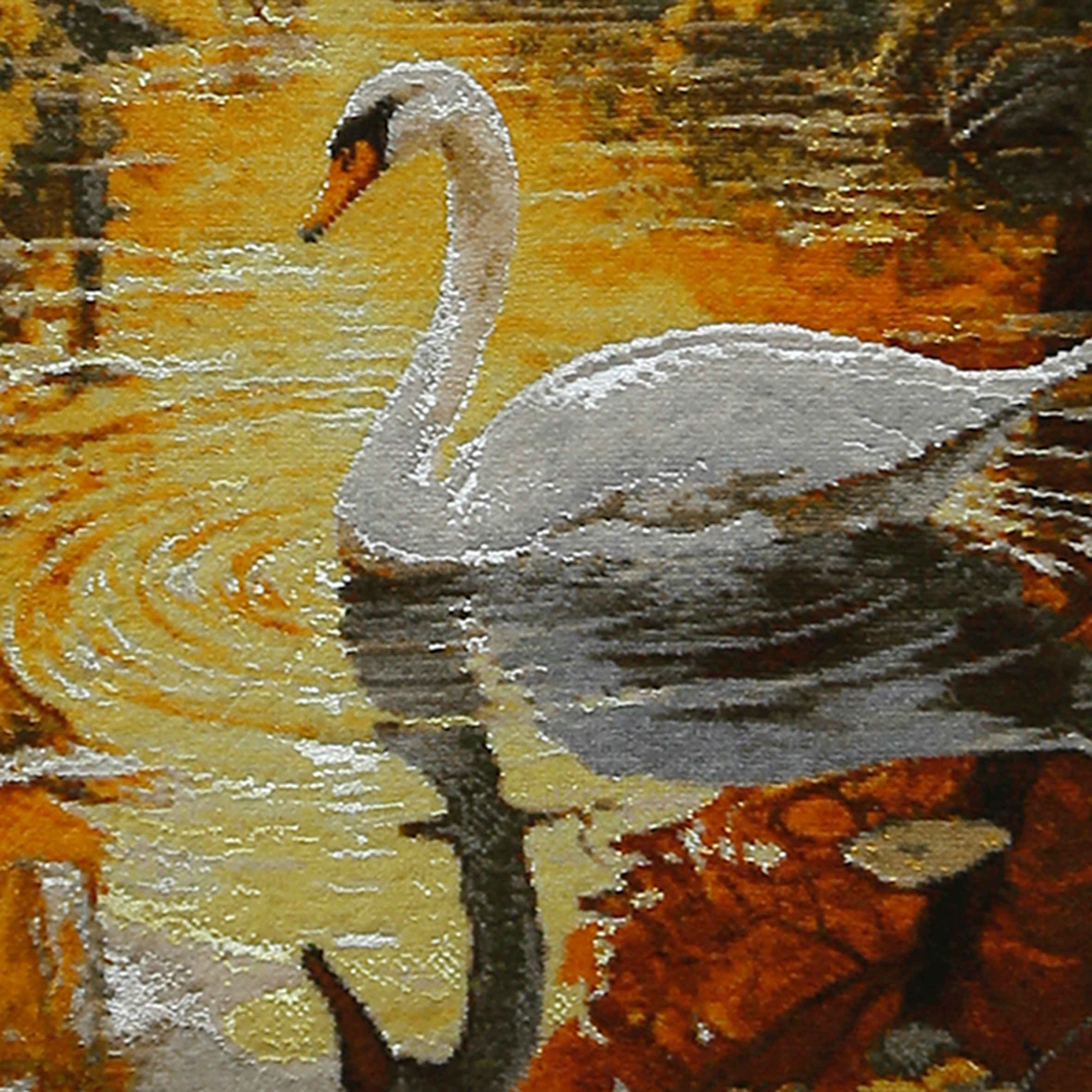 手工打结波斯图案地毯 — 池塘中的天鹅