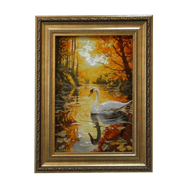 手工打结波斯图案地毯 — 池塘中的天鹅