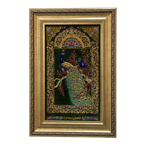 手工打结波斯丝质图案地毯——库姆孔雀款