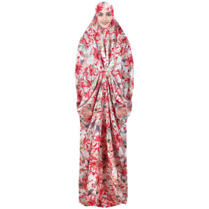 伊斯兰祷告罩袍（带袖）– 女士红色花卉设计款