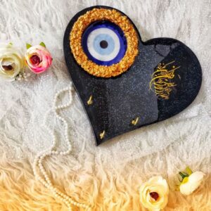 伊斯兰树脂墙面钥匙挂架 – 心形与邪眼设计