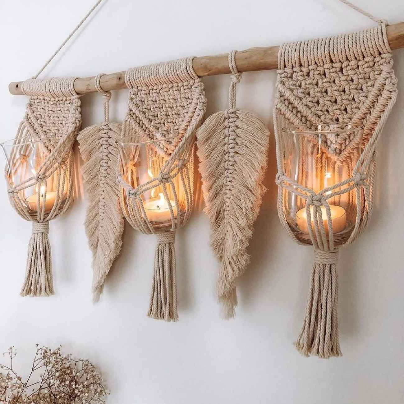 手工编织流苏挂毯艺术墙饰(附花瓶)