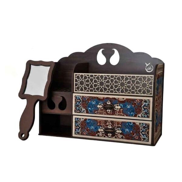 化妆收纳架套装 带手镜 – 木质+Termeh织物