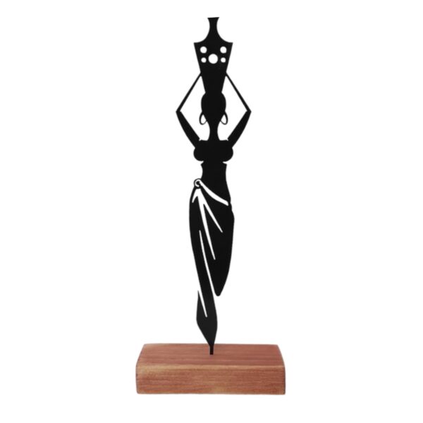 极简艺术雕塑 – 金属非洲妇女挑水造型