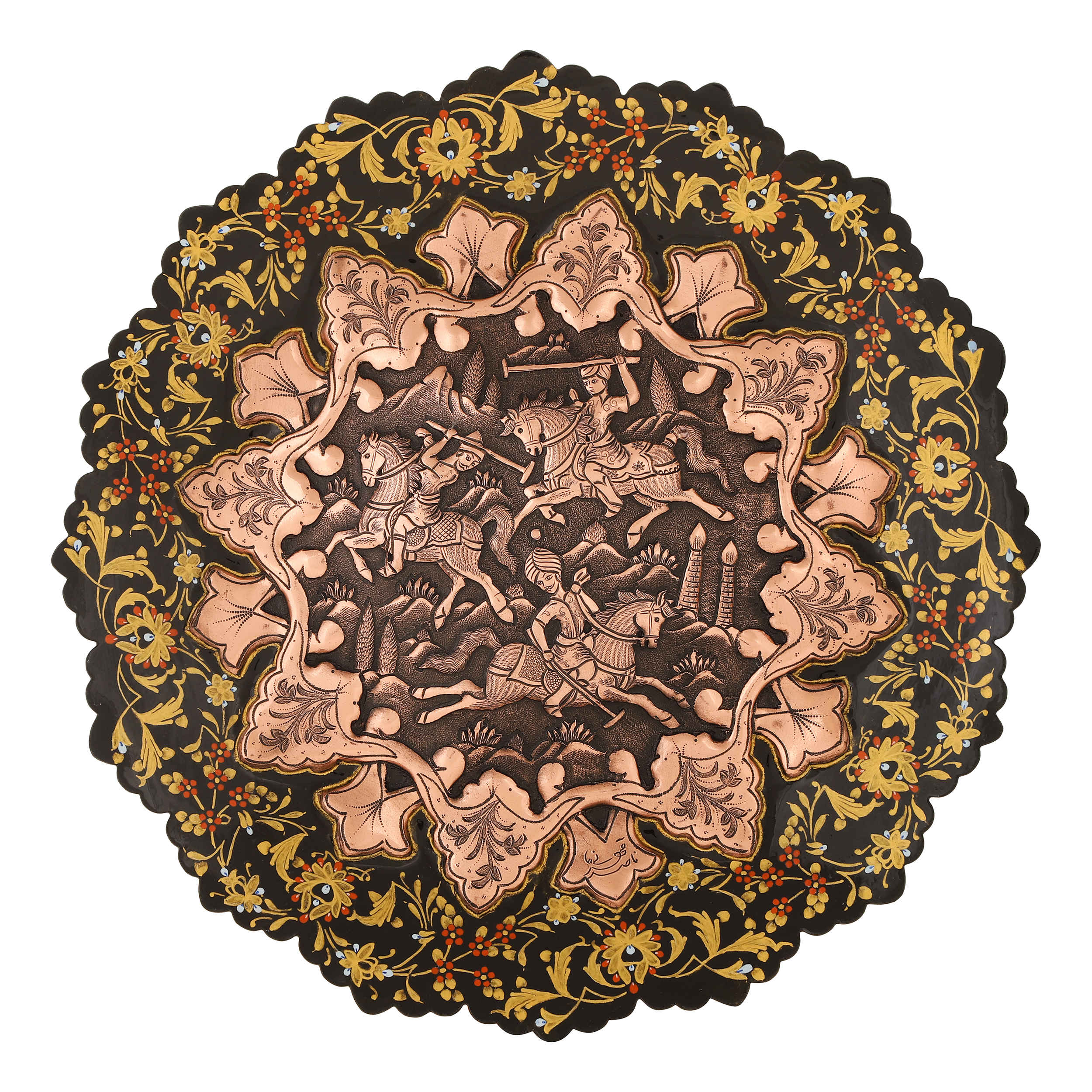 Main image of 波斯装饰性铜雕盘——传统“Chogan”图案