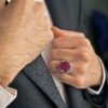 Thumbnail 8: 波斯红宝石银戒指，男士优雅手工制作，方形款