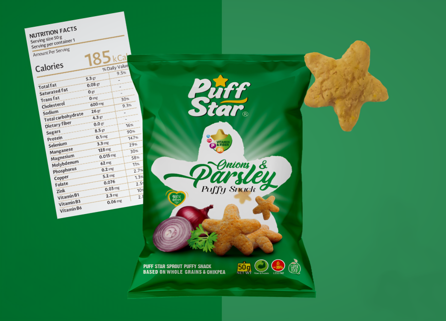 伊朗 Sooyegh – 星形豆类泡芙零食，洋葱香菜口味，全谷物鹰嘴豆，50 克（10 包）