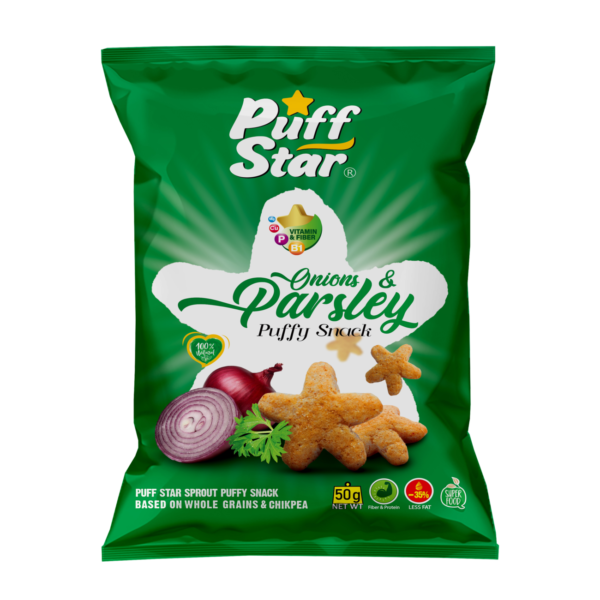 伊朗 Sooyegh – 星形豆类泡芙零食，洋葱香菜口味，全谷物鹰嘴豆，50 克（10 包）