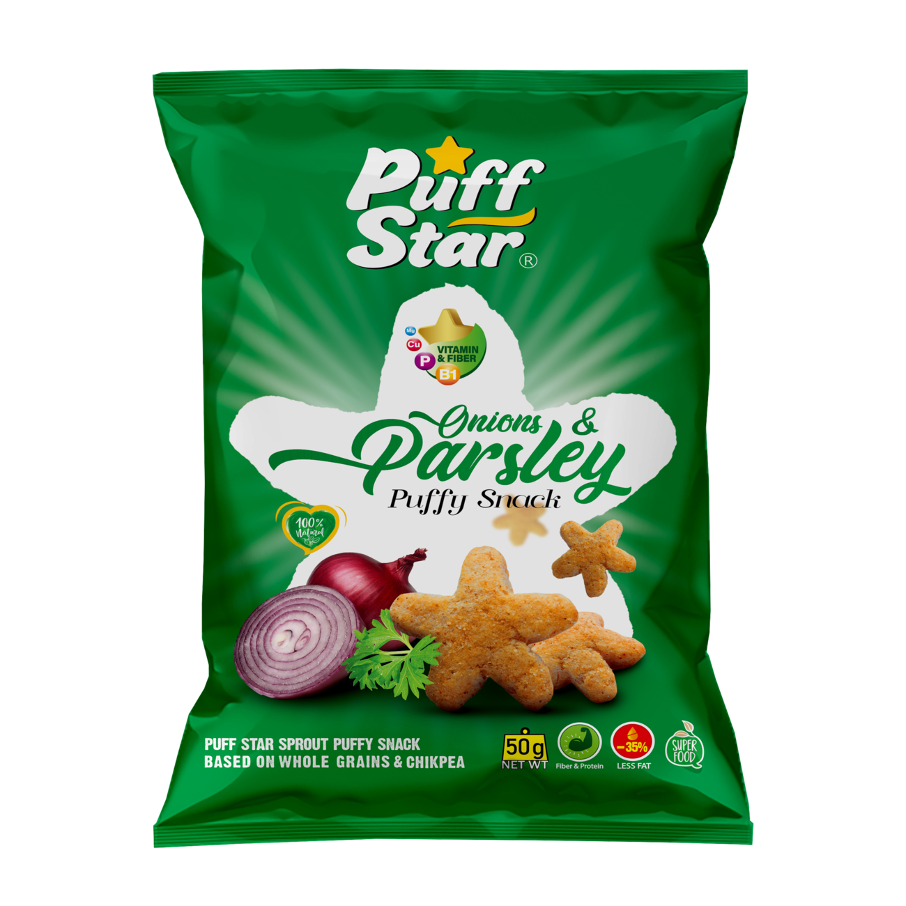 Main image of 伊朗 Sooyegh – 星形豆类泡芙零食，洋葱香菜口味，全谷物鹰嘴豆，50 克（10 包）