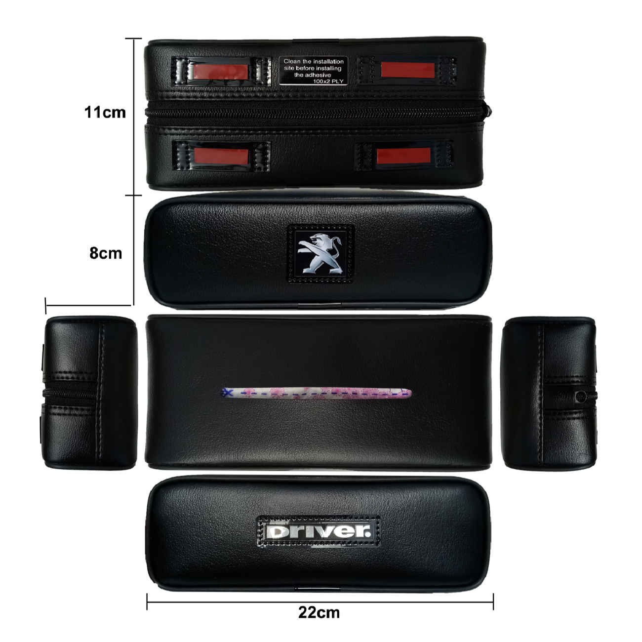 汽车纸巾盒 – 高级仿皮革，后座安装，标配标致（Peugeot）车标