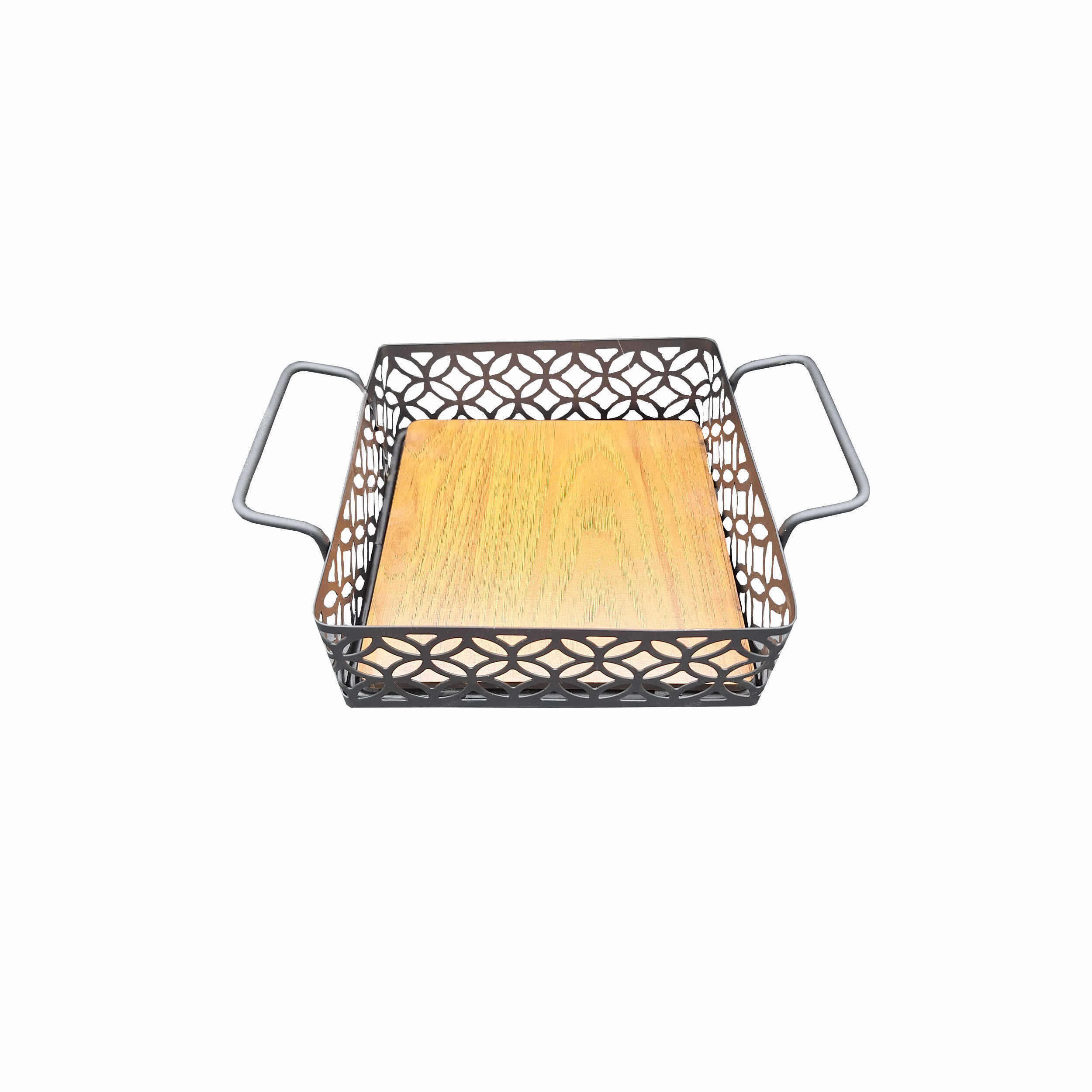 Main image of 木质底座金属线水果篮 – 功能多样