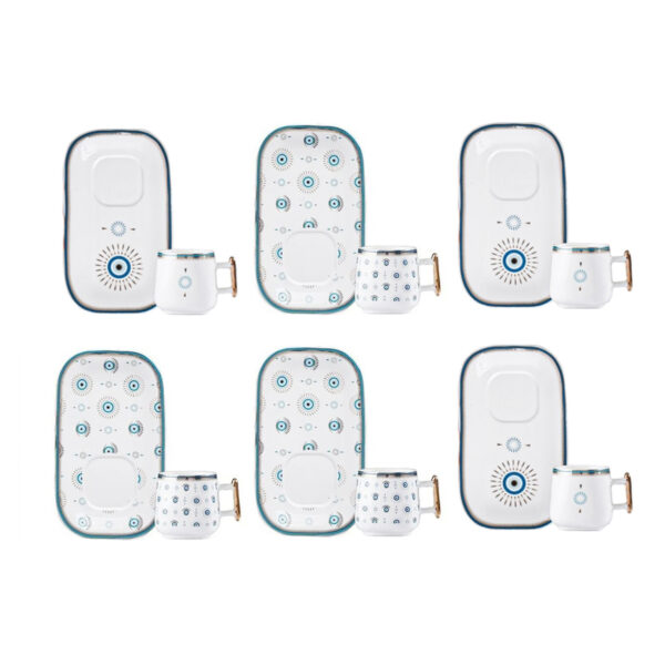 艺术瓷器茶具套装 – 白色“恶魔之眼”设计，守护与美感兼具