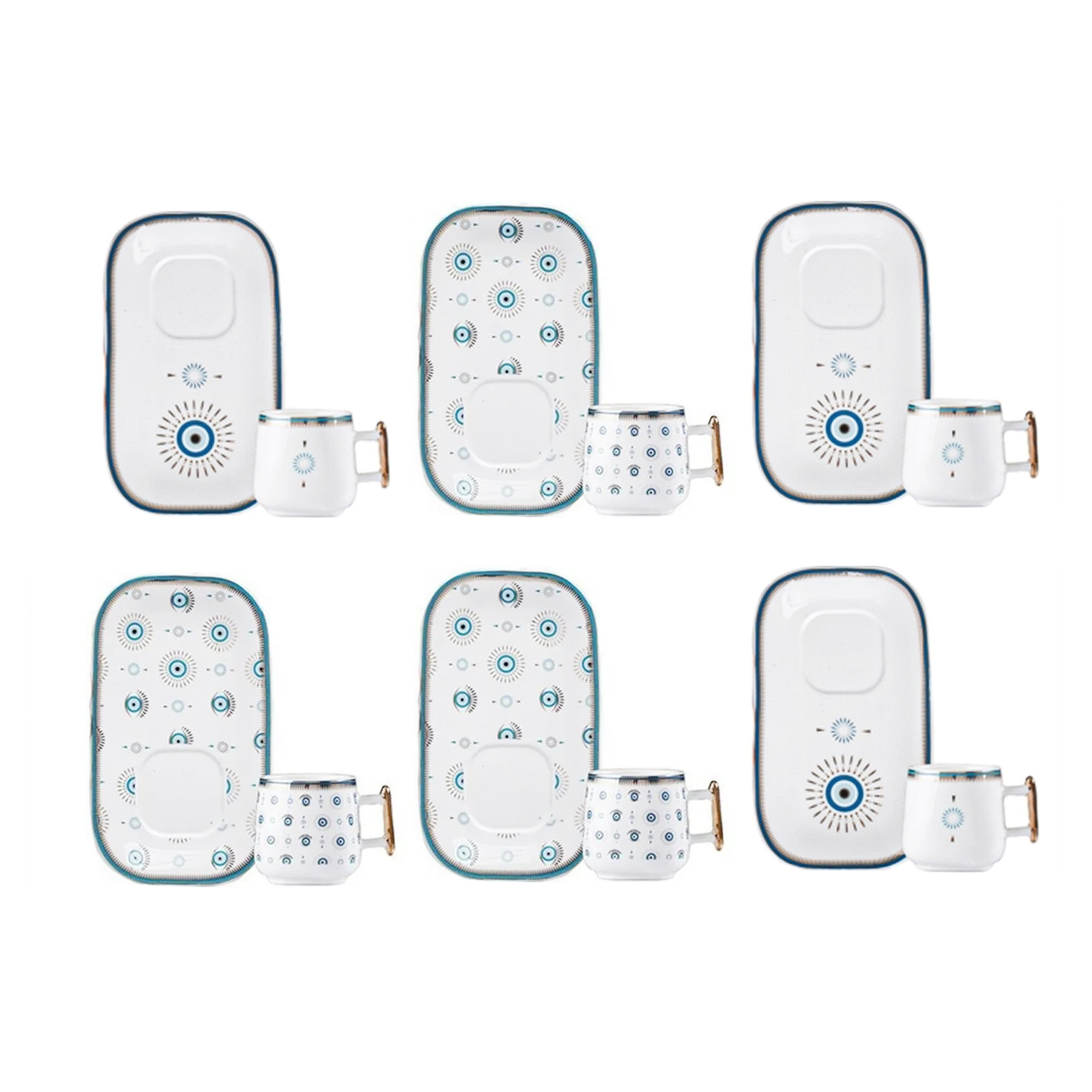 Main image of 艺术瓷器茶具套装 – 白色“恶魔之眼”设计，守护与美感兼具