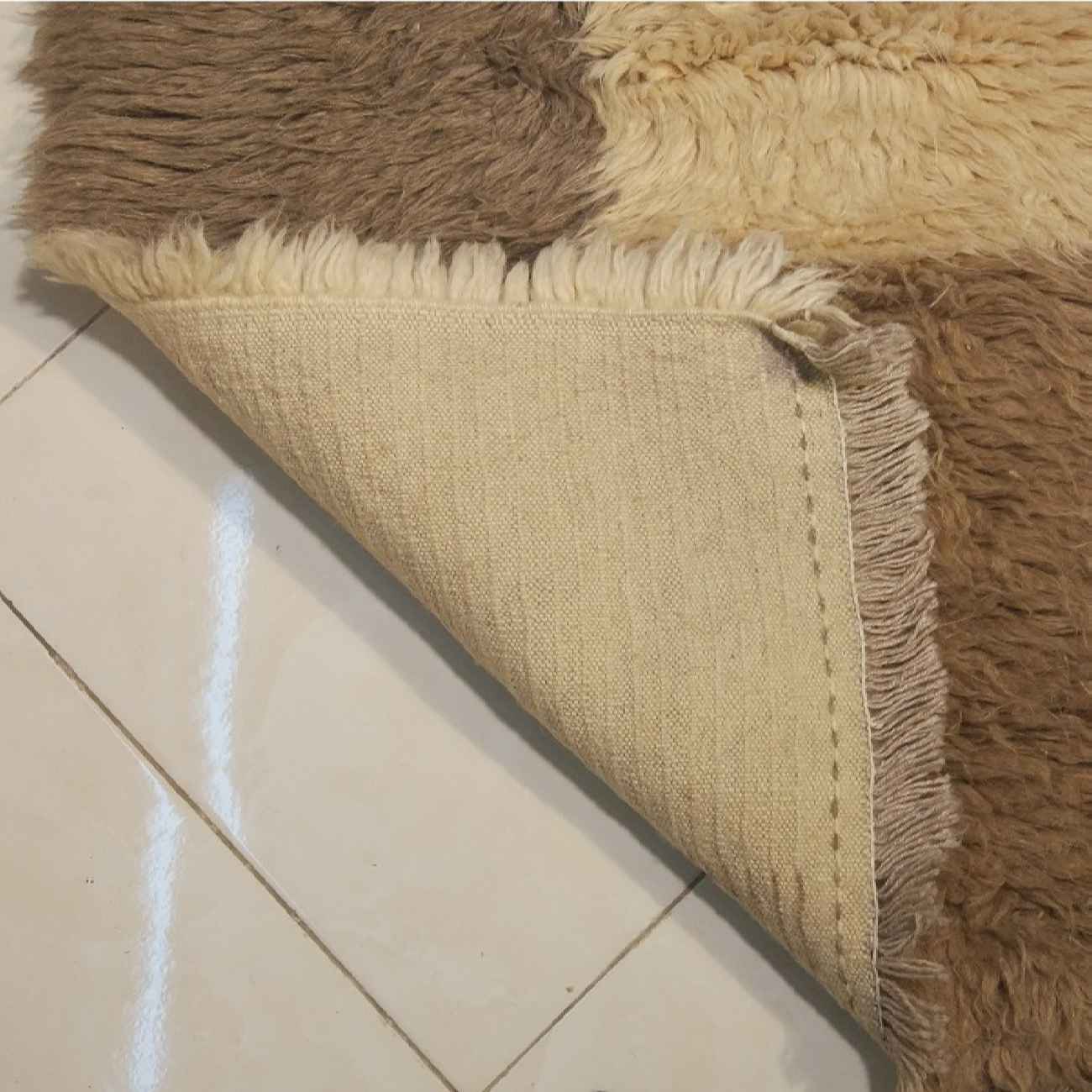 波斯羊毛地毯 手工编织 Fars 棕色格子图案