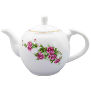 白色瓷质茶壶 – 花卉图案