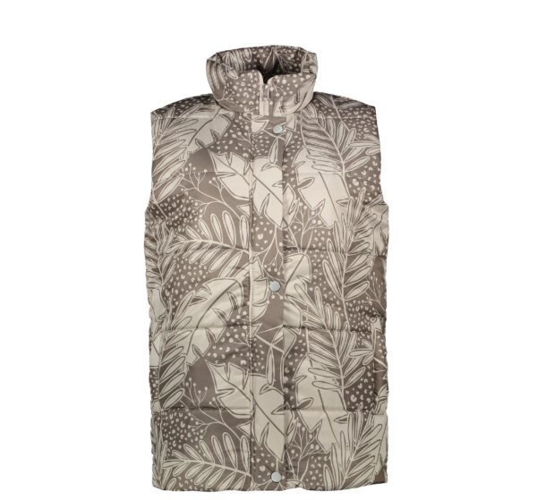 女款无袖羽绒夹克，拉链设计，叶子图案款