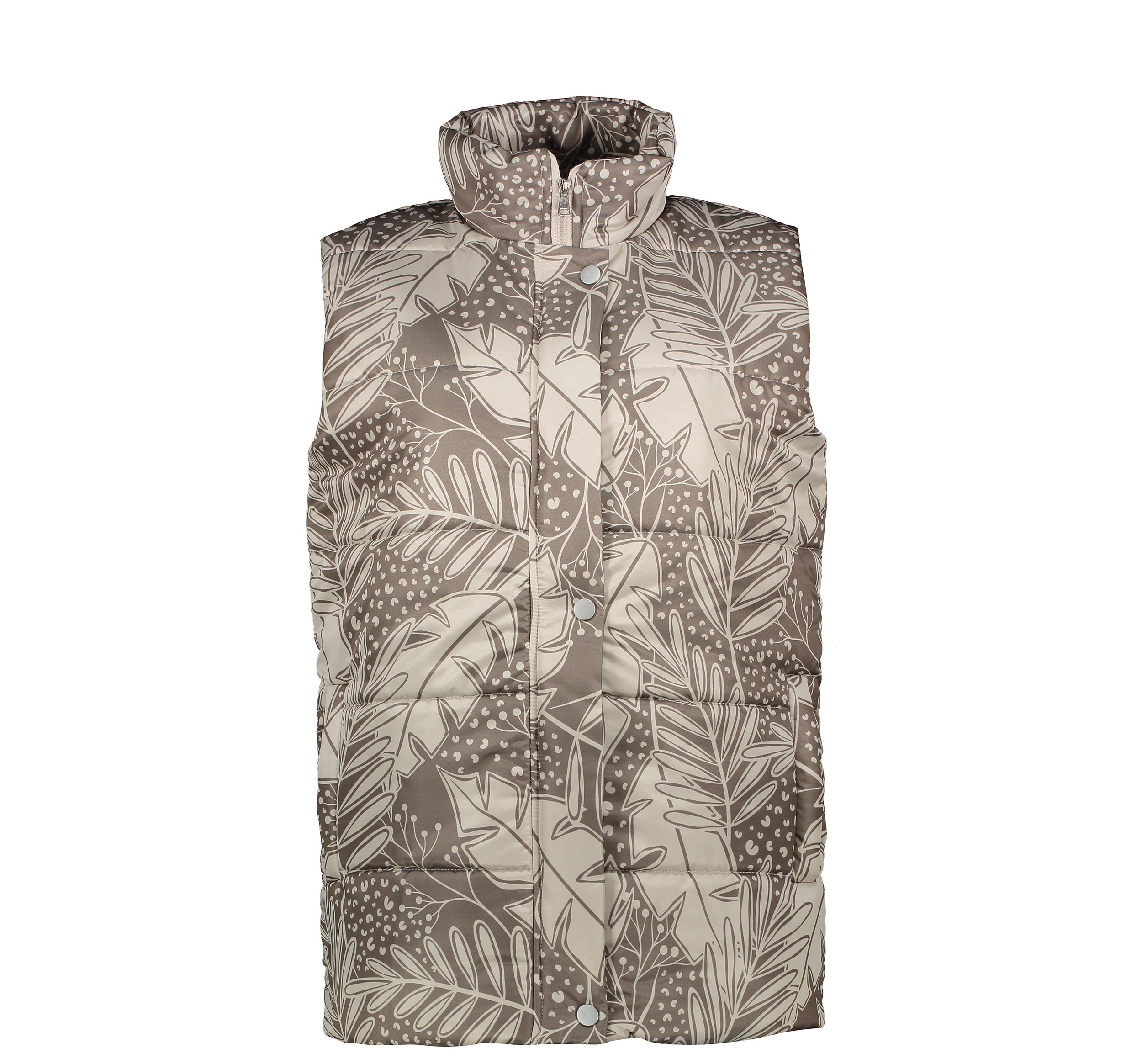 Main image of 女款无袖羽绒夹克，拉链设计，叶子图案款