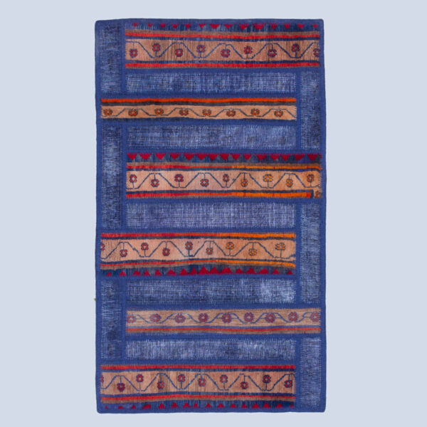 复古波斯手工打结拼布地毯 蓝色