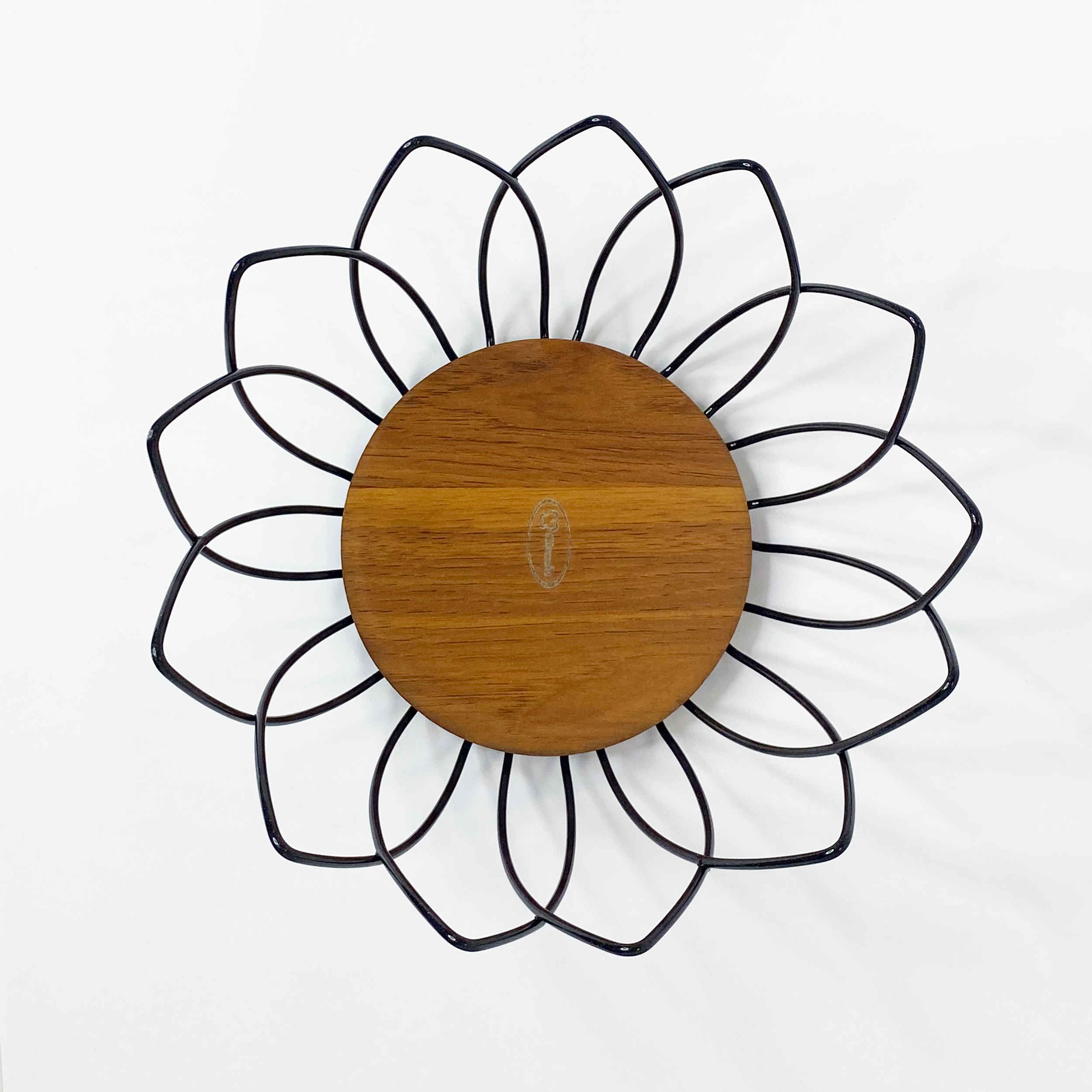 天然木底郁金香图案金属线水果篮