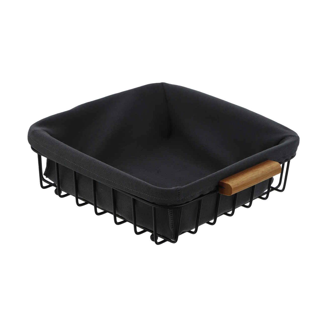 Main image of 黑色金属篮配木质手柄与布衬 – 时尚耐用设计