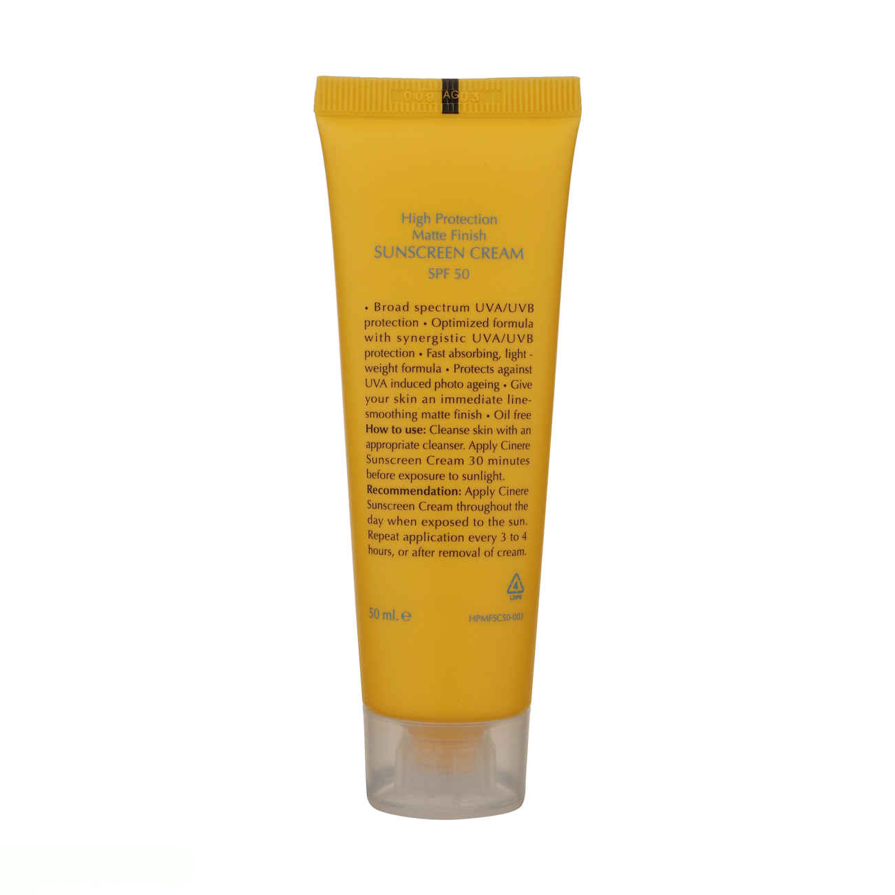 Cinere 无色防晒霜 SPF50 – 最大防晒保护,适合干性及中性肌肤