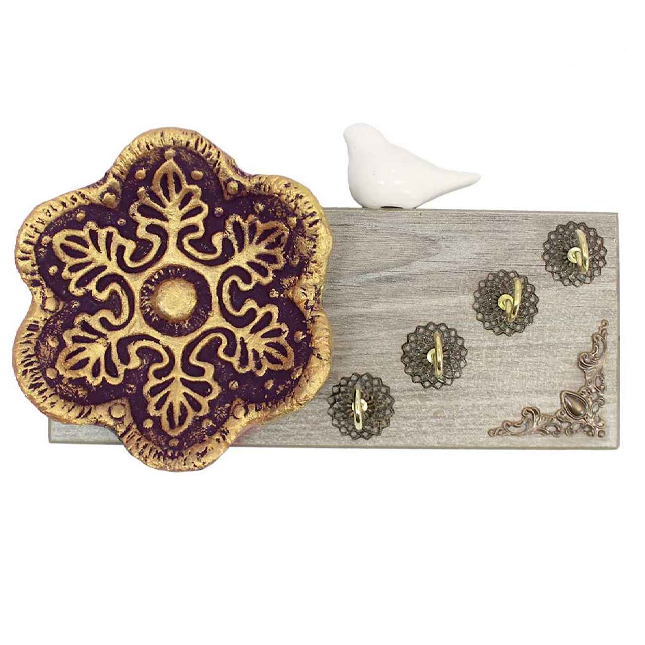 Main image of 装饰墙挂钥匙架——瓷砖与鸟图案，收纳钥匙