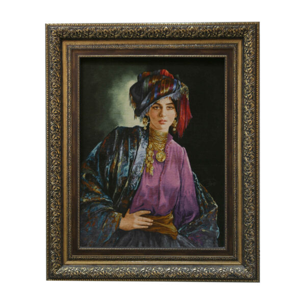 手工打结波斯丝质图案地毯——库尔德少女