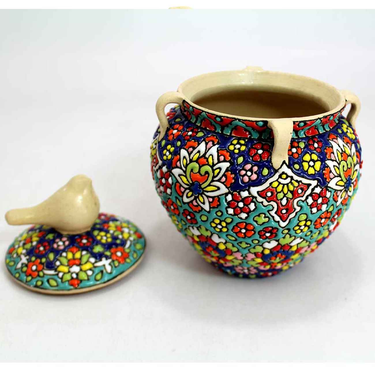 手工波斯陶瓷带盖糖碗 – 传统与艺术结合