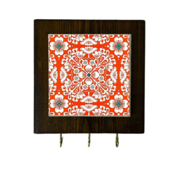 陶瓷墙挂钥匙架——红色木框，钥匙收纳理想选择