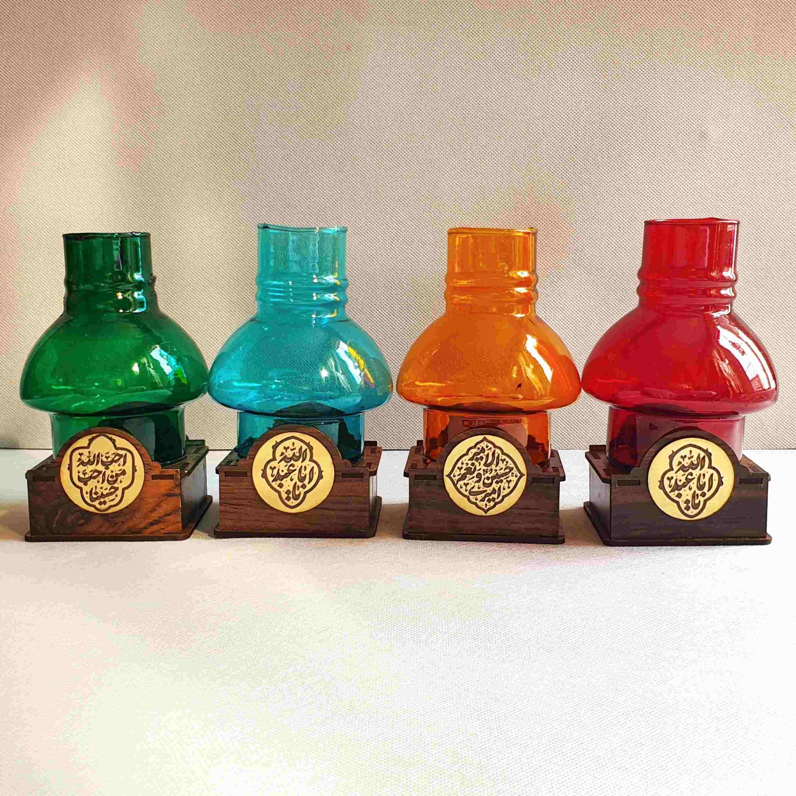 Main image of 伊斯兰桌面烛台 – 木质底座，伊玛目名字设计