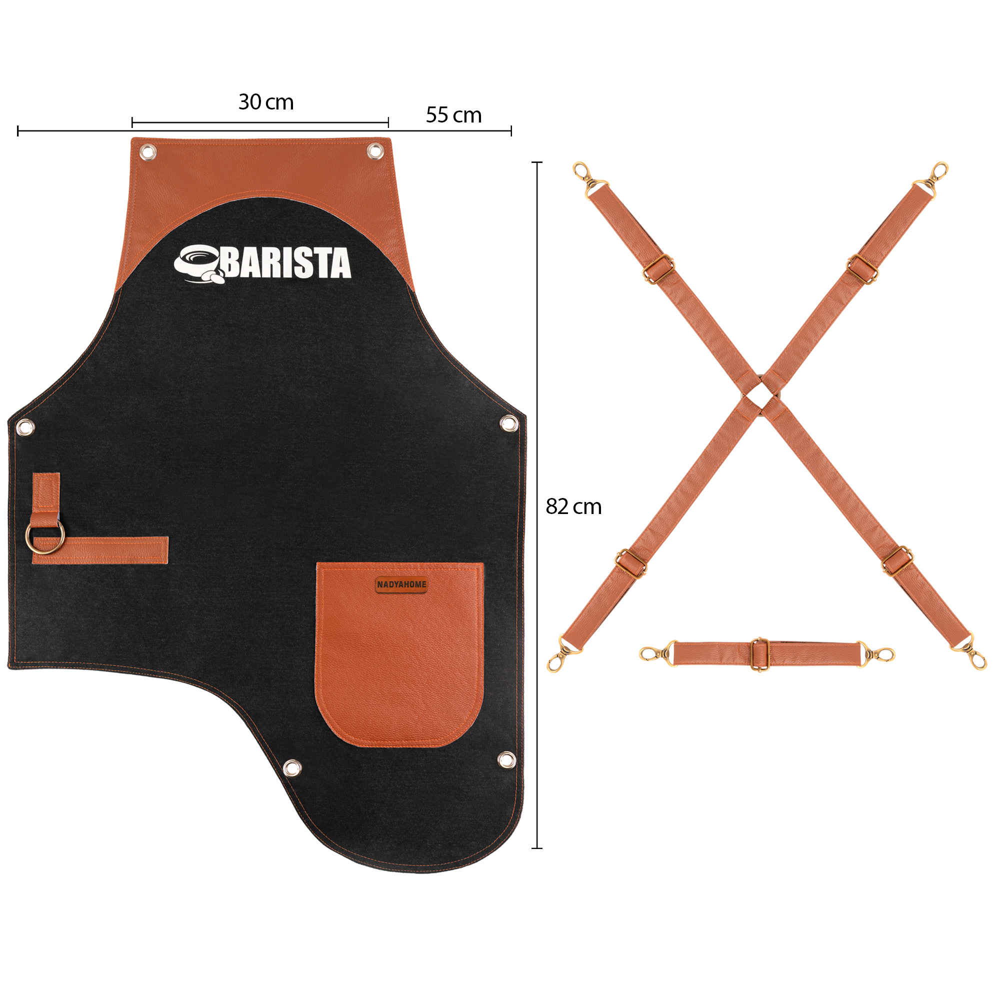 现代咖啡师围裙 – 黑色牛仔布,时尚精致