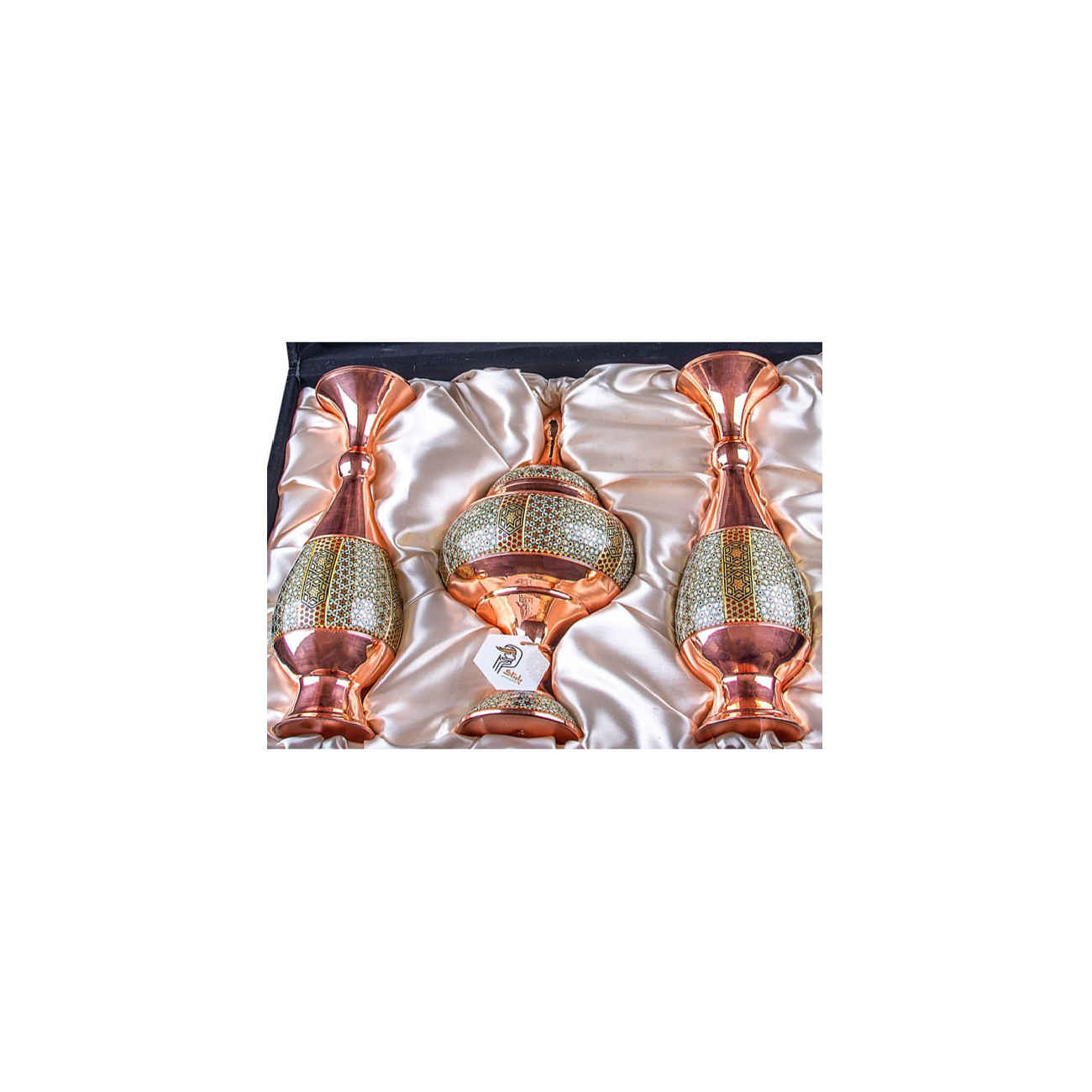 波斯Khatamkari礼品套装——三件套镶嵌工艺花瓶与巧克力碗