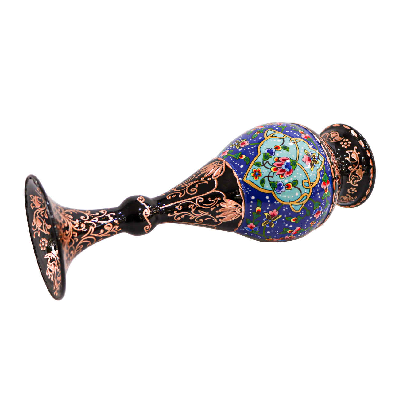 波斯装饰铜花瓶 – 手工黑色花卉图案