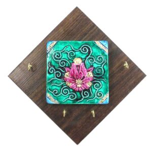 波斯装饰木质墙挂钥匙架——手工莲花图案