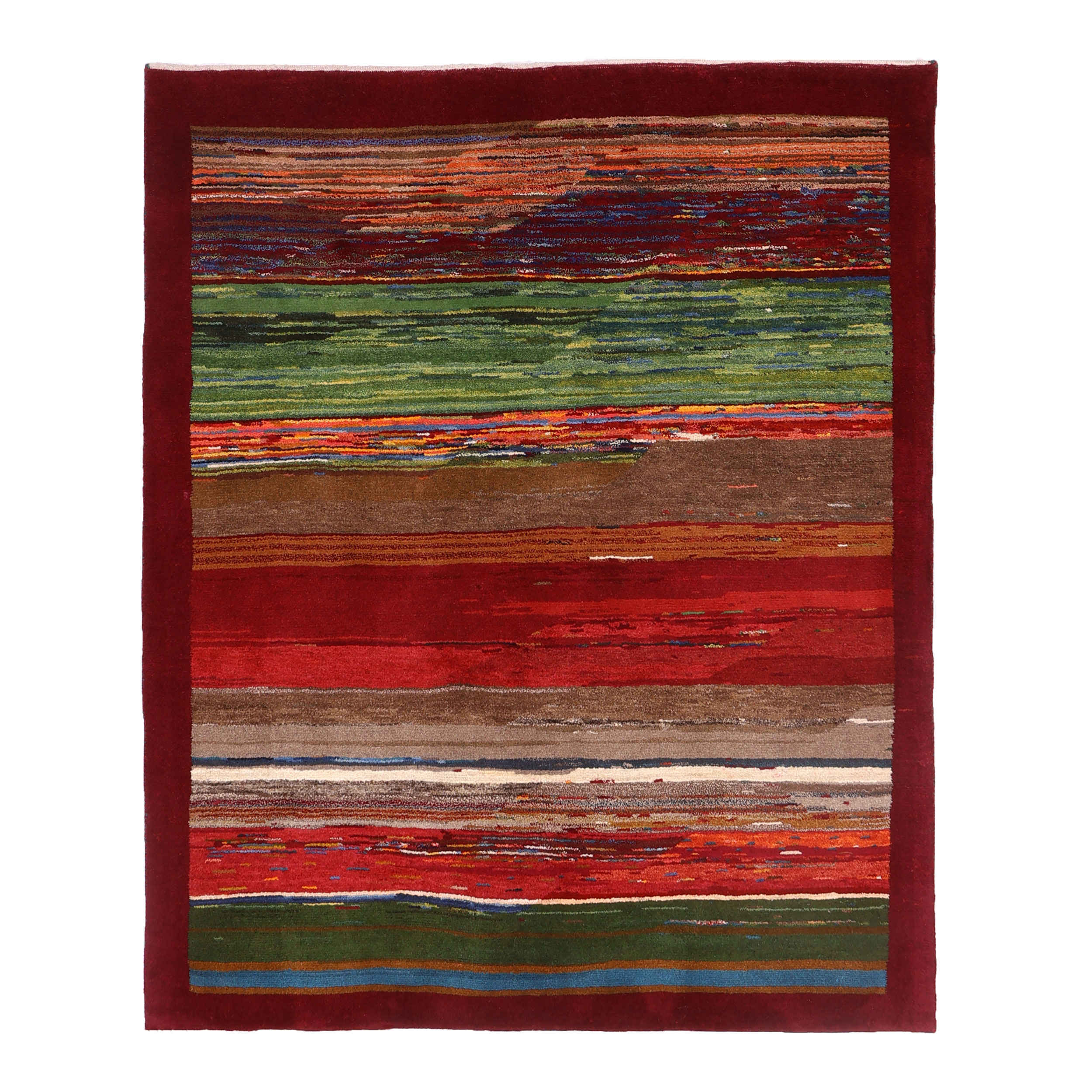 Main image of 波斯加贝毯 羊毛地毯 手工编织 Shiraz 条纹 深红色