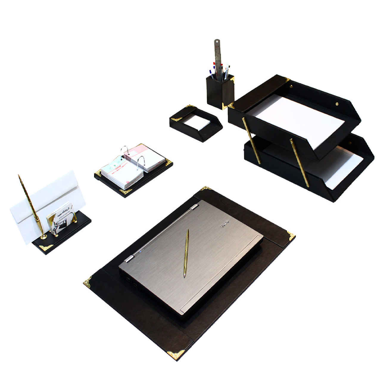 高档皮革办公桌面收纳套装 – 办公配件(6件)