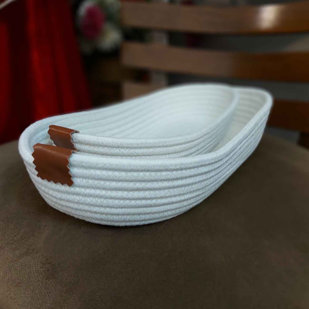 刺绣编织篮 – 椭圆设计,适合面包与蔬菜(2件装)