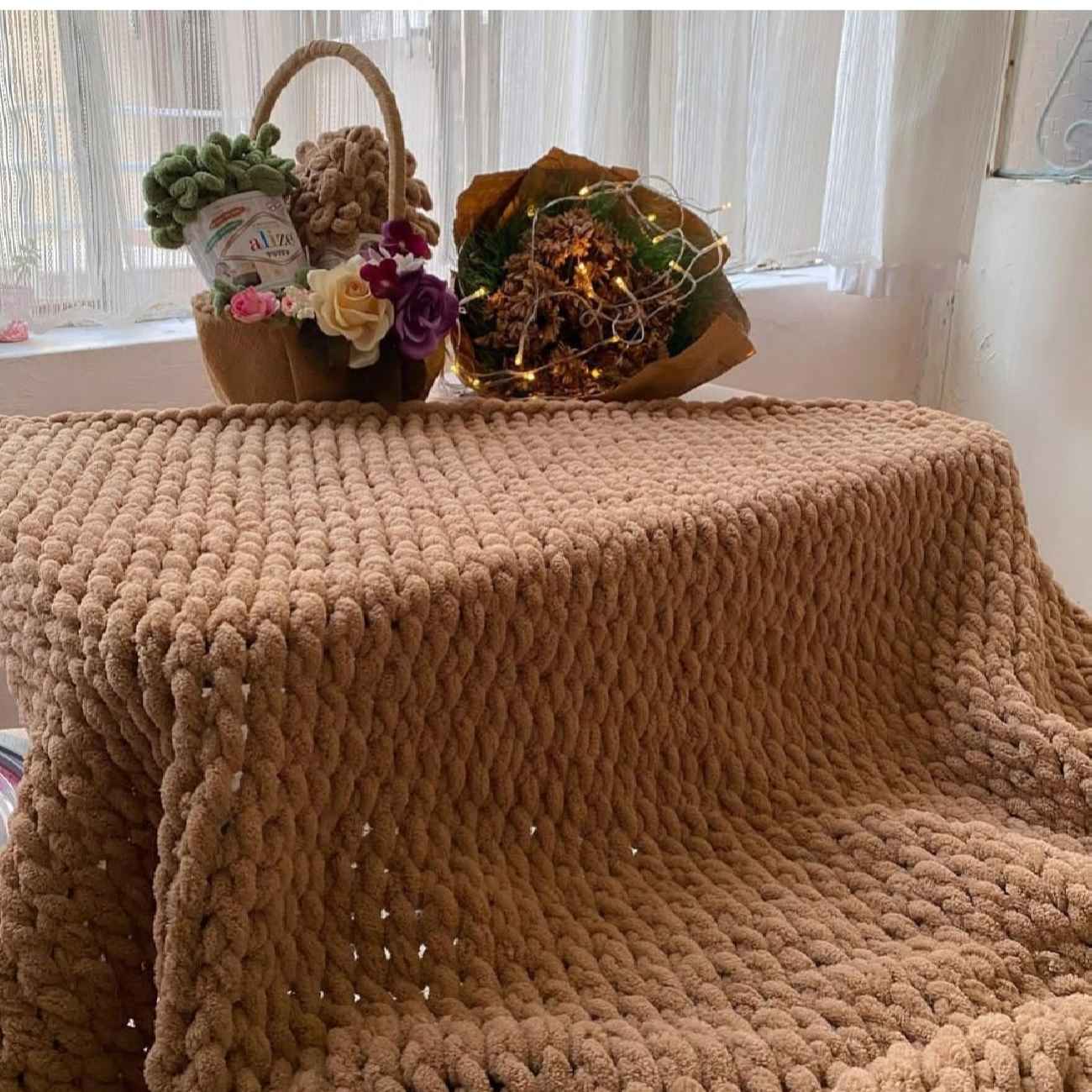 粗针针织沙发毯 – 柔软、温暖、时尚,适合客厅