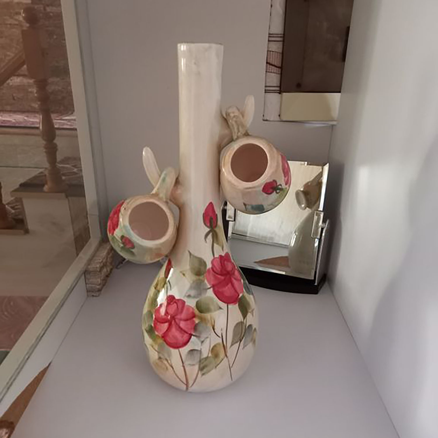 红玫瑰图案优雅三件套陶瓷装饰水壶和玻璃杯