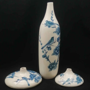 装饰波斯陶瓷小花瓶 – 礼品或家居装饰，鸟与花卉图案（3件）