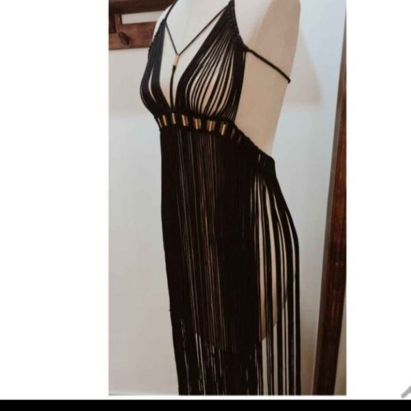 手工流苏编织裙 – 海边散步理想选择，黑色