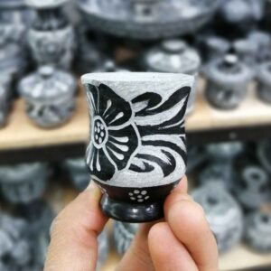 手工石制咖啡杯（叶子与花卉图案，2件套，适合咖啡爱好者）