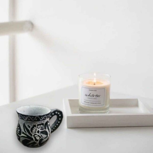 手工石制咖啡杯（带手柄花卉设计，2件套）