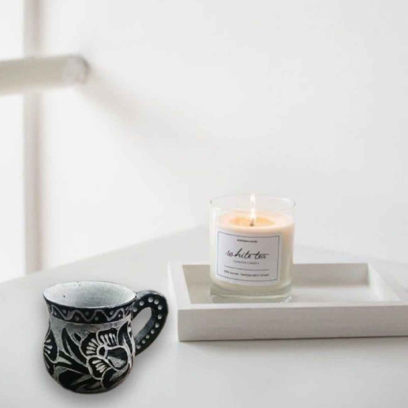 Main image of 手工石制咖啡杯（带手柄花卉设计，2件套）