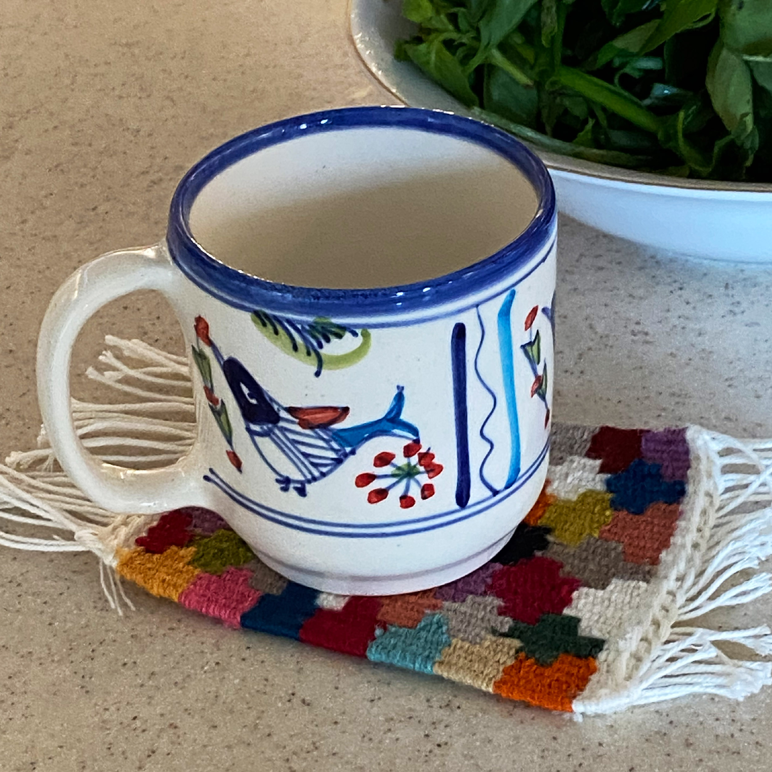 手工波斯Kilim条纹杯垫 – 独特正宗 (2件装)