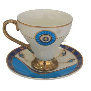 波斯浓缩咖啡杯与茶托 – 瓷器蓝眼护身符设计（Demitasse风格，6件套）