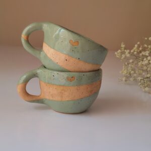 波斯手工陶瓷茶杯与茶托 – 绿色款，适合茶与咖啡