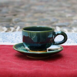 波斯陶瓷茶杯与茶托 – 带手柄设计，适合饮茶